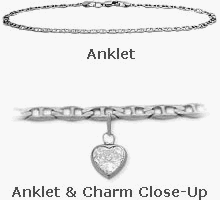 10 Karat 10 White Gold Flat Gucci Style White Stone Heart Charm Anklet