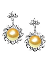 1.02 CT TW Diamond & Golden Pearl Fashion Earrings in 18k White Gold