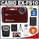 Casio Exilim EX-FS10 High Speed Digital Camera (Red) + 4GB Memory Card + Spare NP-60 Battery + Case + Cameta Bonus Accessory Kit