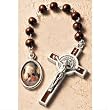 Sant Benedict Rosary Chaplet and RCC Holy Card - 10mm Wood Beads - 2" Crucifix - 1" Centerpiece - 8" Total Length - Made in Italy