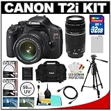 Canon EOS Rebel T2i Digital SLR Camera & 18-55mm IS Lens + EF 75-300mm III Zoom Lens + 32GB Card + Battery + Canon 2400 DSLR Gadget Bag Case + Tripod + HDMI Cable + Filters Kit