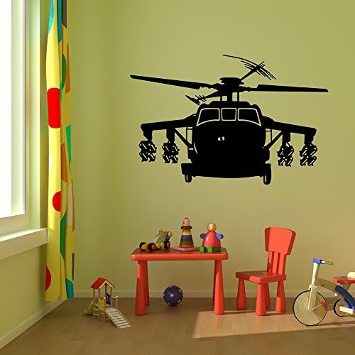 Army Helicopter Black Wall Decal - 12" Peel and Stick Removable Graphic