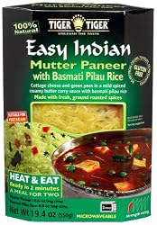 Tiger Easy Indian Heat & Eat, Mutter Paneer with Basmati Pilau Rice, 19.4-Ounce Boxes (Pack of 6)