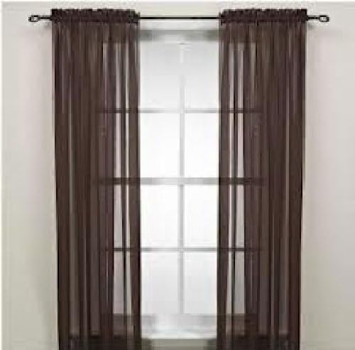 MONAGIFTS TWO PANELS 55 WIDE X 95" LENGTH BROWN COFFEE CHOCLATE 2 Piece Solid SHEER PANEL with ROD POCKET - Window Curtain Treatment 95" LENGTH