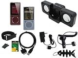 iShoppingdeals - Clearwhite Soft Skin + Clear Crystal Case + Car Charger + AC Travel Charger + USB Data Cable + Black Speaker + Screen Protector + Armband + Beltclip + Fishbone Keychain for Microsoft Zune 4GB 8GB 16GB MP3