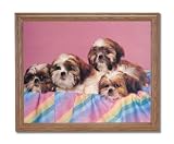 Shih Tzu Puppy Puppies Dog Pet Home Decor Wall Picture Oak Framed Art Print