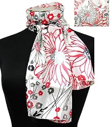 Scarf Black Red White Multi Flower Neckerchief 13"x60"