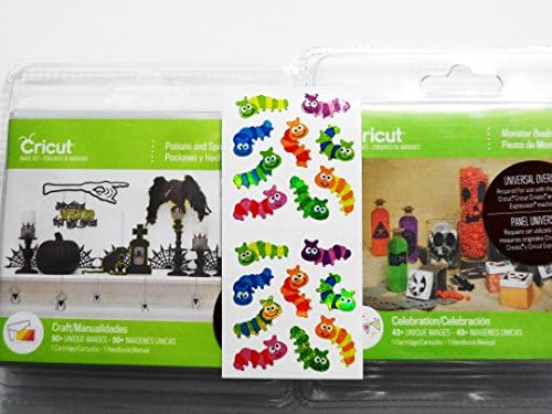 Cricut Monster Bash + Potions and Spells + Sandylion's Retired-vintage Happy Worms mini stickers. 3 Piece Cricut Cartridges and Sticker Craft Bundle for Scrapbooking