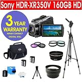 Sony HDR-XR350V 160GB HD Handycam¨ Camcorder + .45x Wide Angle Lens + 2X Telephoto Zoom Lens + +1, +2, +4, +10 4 Piece Close Up Macro Kit + 3 Piece Multi-Coated Glass Filter Kit + Extra High Capacity Li-Ion Battery + Deluxe Padded Camcorder Bag + 62 Titanium Anodized Tripod + 6 Piece Accessory Kit + 3 Year Warranty Repair Contract