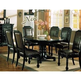 7pc Formal Dining Table and Chairs Set Black and Brown Finish