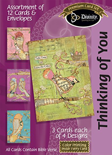 Divinity Boutique Greeting Card Assortment: Thinking of You, Newsprint Birds with Scripture (21524N)