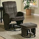 Chocolate Chenille Reclining Glider on Swivel Base with Ottoman.
