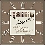 Faith Alphabet Photography Inspirational Square Wall Clock - Philippians 4:13 (12 inch)