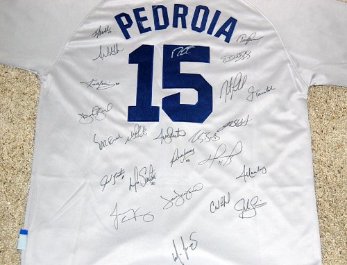 Boston Red Sox 2011 Team Autographed / Signed Dustin Pedroia Baseball Jersey