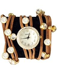 Brown Multi Strand CZ Studded Wrap Watch