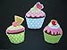 3 pieces CUPCAKE Iron On Patch Fabric Applique Motif Decal 2.6 x 2 inches (6.5 x 5 cm)