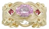 14KT Morganite, Ruby & Diamond Etruscan Ring