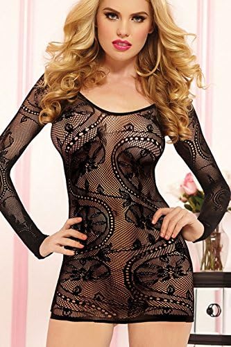 Lobikin Women's Exotic Black See Through Lace Babydoll Lingerie set