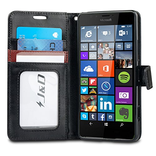 Lumia 950 Case, J&D [Wallet Stand] Microsoft Lumia 950 Case Heavy Duty Protective Shock Resistant Wallet Case for Lumia 950 (Black/Brown)