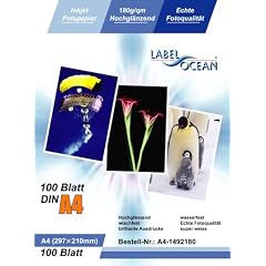 LabelOcean Premium Fotopapier 100 Blatt A4 180g/qm Highglossy hochgl�nzend wasserfest