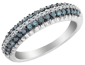 White and Blue Diamond Ring 1/2 Carat (ctw) in Sterling Silver Size 7