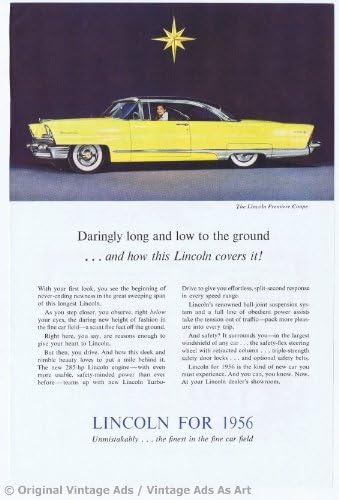 1956 Lincoln Premiere Coupe Yellow Vintage Ad