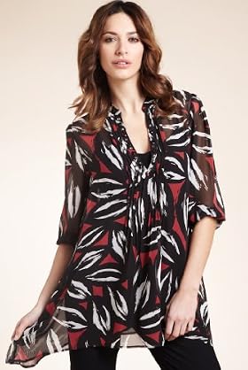 3-4 Sleeve Stud Embellished Leaf Print Tunic