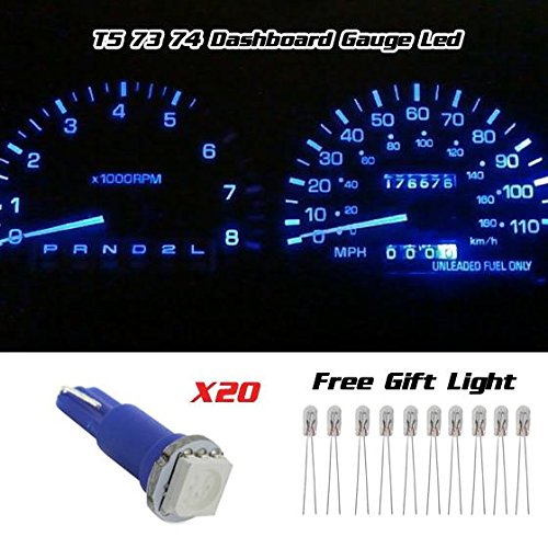 Partsam 20x Blue T5 1 SMD 5050 Dashboard Wedge Car LED Light Bulb Lamp 37 73 74 79