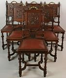 Nice Antique French Henry II Carved Walnut Set 6 Chairs