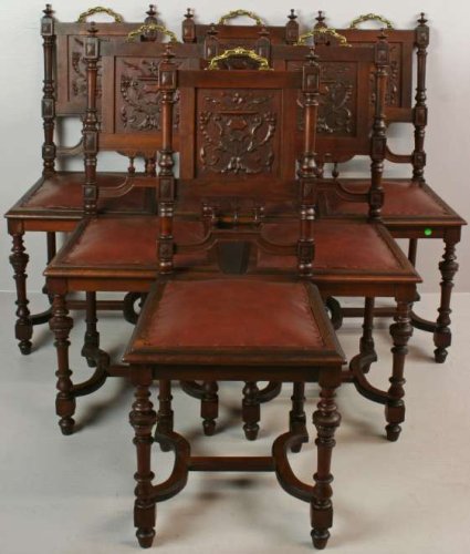 Nice Antique French Henry II Carved Walnut Set 6 Chairs