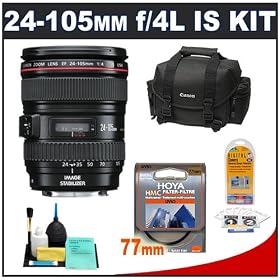 Canon EF 24-105mm f/4 L IS USM Zoom Lens + Case + UV Filter + Accessory Kit for Rebel XS, XSi, XT, XTi, T1i, EOS 40D, 50D, 7D & 5D Mark II Digital SLR Cameras
