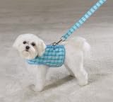 East Side Collection Madras Blue Plaid Harness Dog Vest  Lead w/FREE Matching Hat - Medium