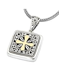925 Silver Square Celtic Cross Pendant with 18k Gold Accents
