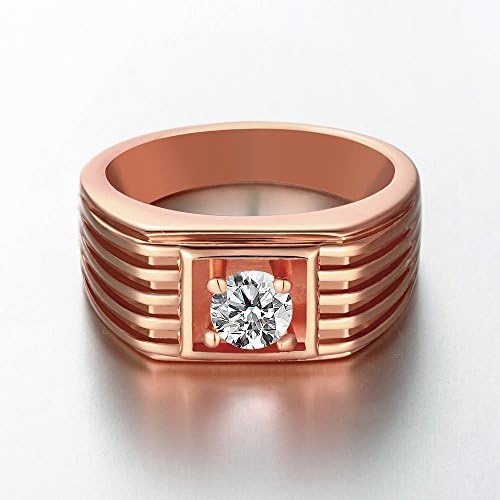 YiLinger Men Fashion Jewelry Rose Gold Plated Circular Circle Cubic Zirconia Wide Band Rings Size 10