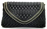 Black Quilted Clutch With Gold Zipper Accent