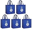 Reusable Grocery Tote Bags, Blue 5 Pack "A World of Thanks" Print