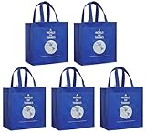 Reusable Grocery Tote Bags, Blue 5 Pack "A World of Thanks" Print Reusable Grocery Tote Bags, Blue 5 Pack "A World of Thanks" Print