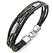 KONOV Mens Womens Leather Rope Bracelet, Tribal Braided Cuff Bangle, Brown Black Silver