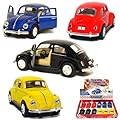 12 pcs in Box: 5" 1967 VW Classic Beetle 1:32 Scale (Black/Blue/Red/Yellow)