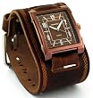 Nemesis #BIN053B Men's Premium Wide Leather Cuff Band Brown IP Square Watch