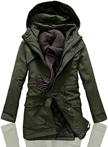 Izaac Mens cotton jackets Thicken Winter Trench Coat Jacket Zip up Parka Coat (US L/Tag XXL, green)