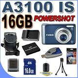 Canon PowerShot A3100IS 12.1 MP Digital Camera w/4x Optical IS Zoom (Blue) 16GB BP8L Battery/Charger BigVALUEInc Accessory Saver Bundle