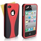 Black And Red 2-Part Hard Back Case Cover For Apple iPhone 4/4S With Screen Protector Film