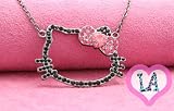 GUN METAL PINK CRYSTAL HELLO KITTY OUTLINE FACE NECKLACE