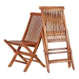 All Things Cedar TT6P 6-Piece Teak Round Folding Table Set, White Umbrella
