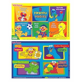 Sesame Street Table Topper Disposable Stick-on Placemats with Reusable Pop-up Travel Case - 50 Count