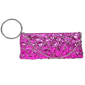 Buy FUCHSIA RUFFLE RHINESTONE BRACELET CLUTCH WRISTLET by Luxury Divas