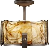 Murray Feiss SF299RBZ Aris Collection 3-Light Semi-Flush, Roman Bronze Finish with Amber Swirl Art Glass