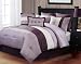 8 pc modern purple/ beige/ plum / bed in a bag / comforter set / queen size bedding/ 90"x90" comforter