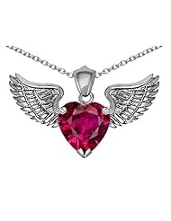 Original Star K (tm) Wing of Love Pendant with 8mm Heart Shape Created Ruby in 925 Sterling Silver